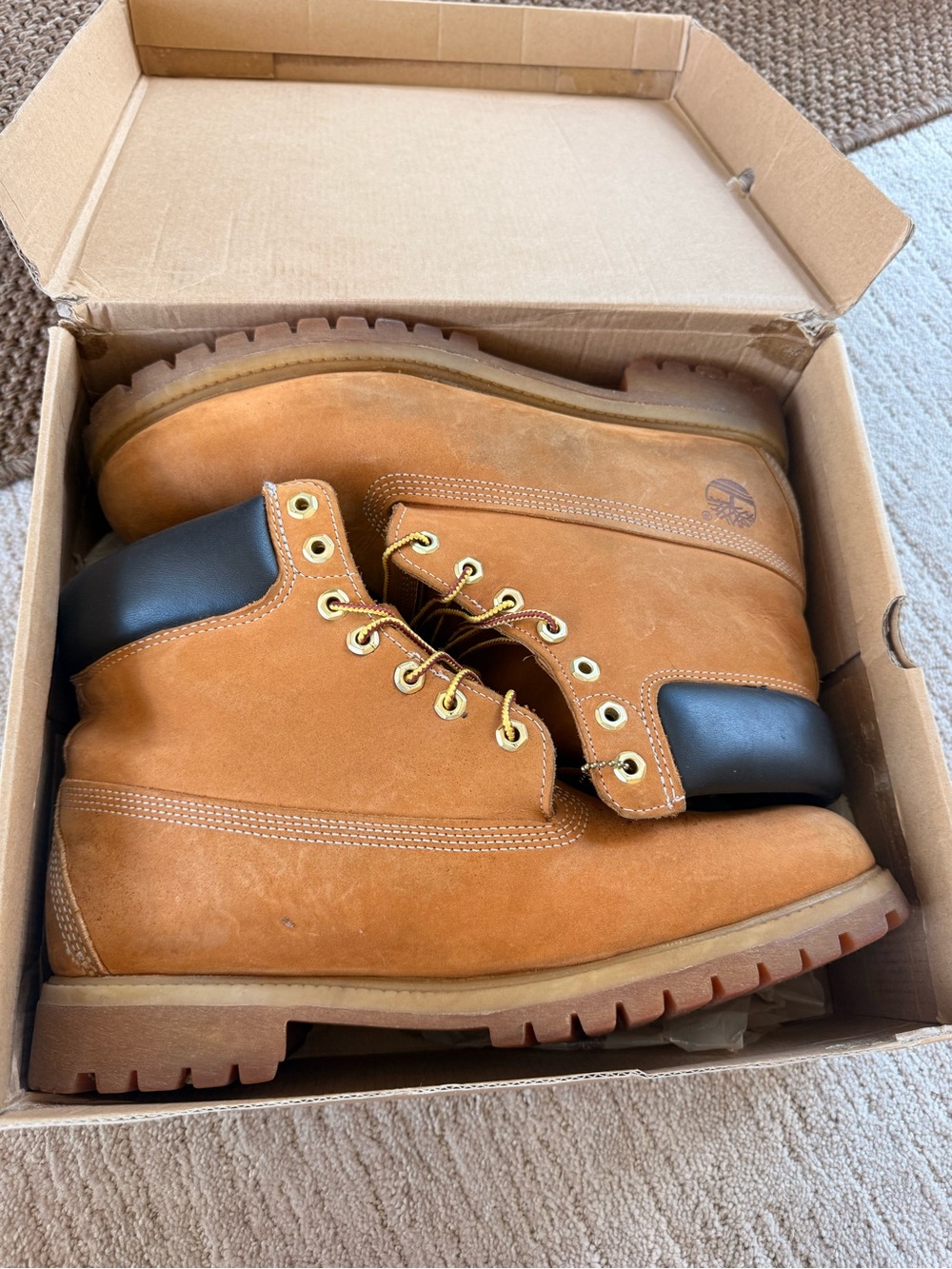 Timberland Wheat Nubuck Boots with Black Collar